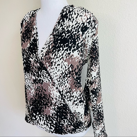 Renee C. Abstract Print Surplice Long Sleeve High-Low Flowy Blouse - Picture 2 of 5